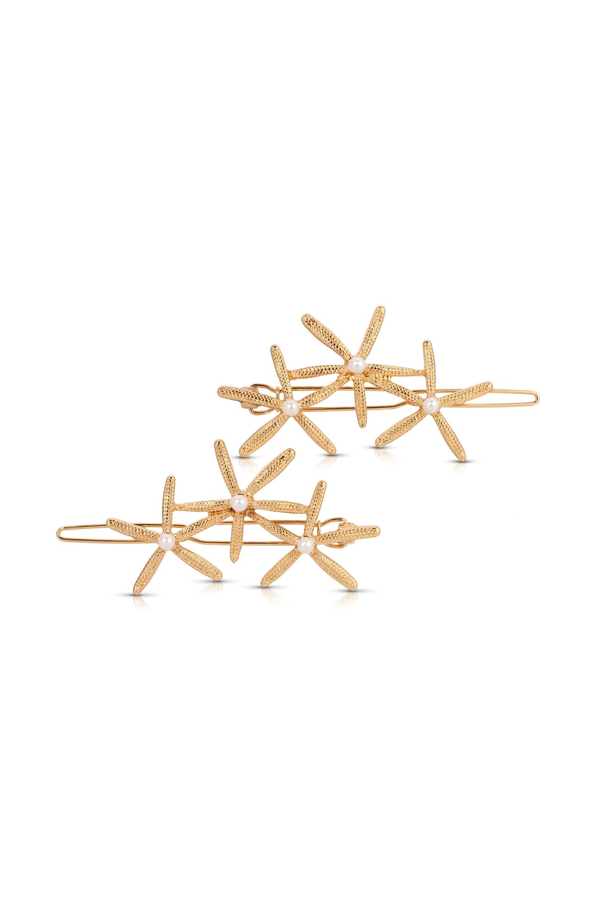 Starfish Cluster Barrette Set - Pearl with Gold Tone | Ettika