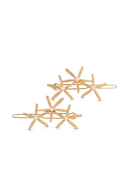 Starfish Cluster Barrette Set - Pearl with Gold Tone | Ettika