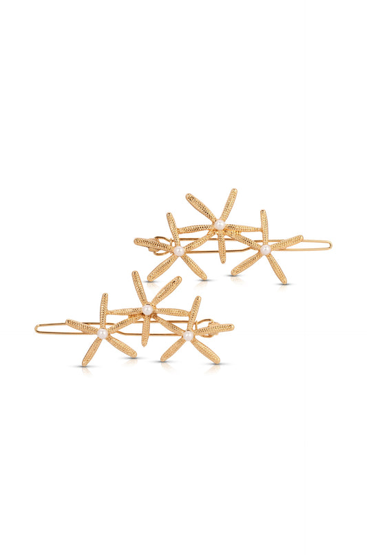 Starfish Cluster Barrette Set - Pearl with Gold Tone | Ettika
