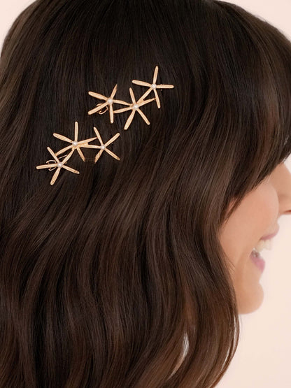 Starfish Cluster Barrette Set - Pearl with Gold Tone | Ettika