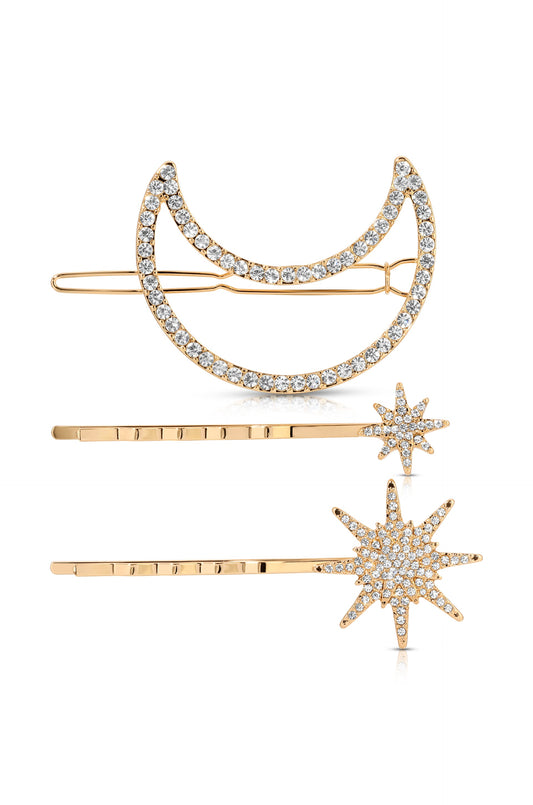 Celestial Dreamer Barrette Set - Clear Crystal with Gold Tone | Ettika