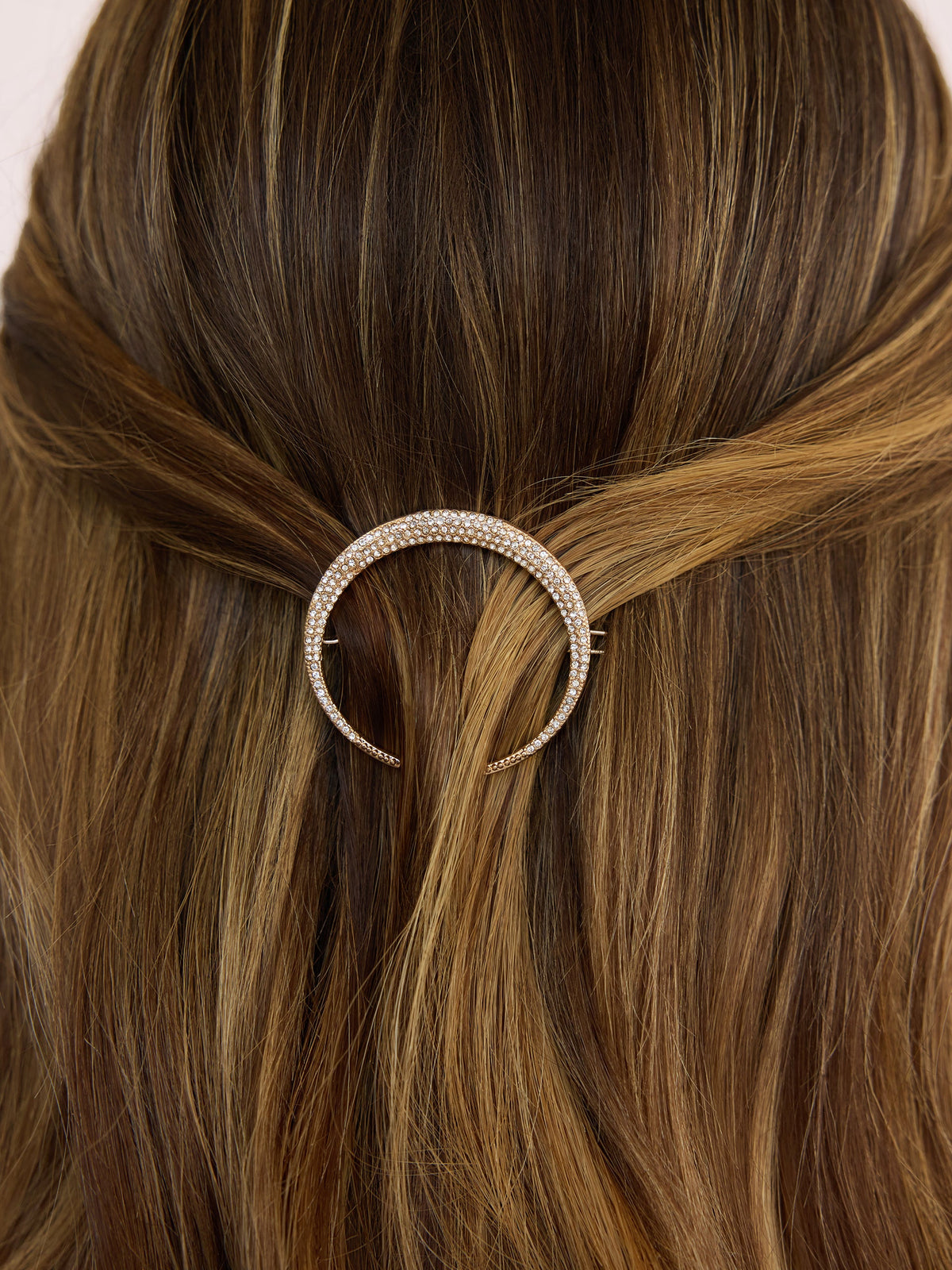 Crystal Crescent Barrette - Clear Crystal with Gold Tone | Ettika