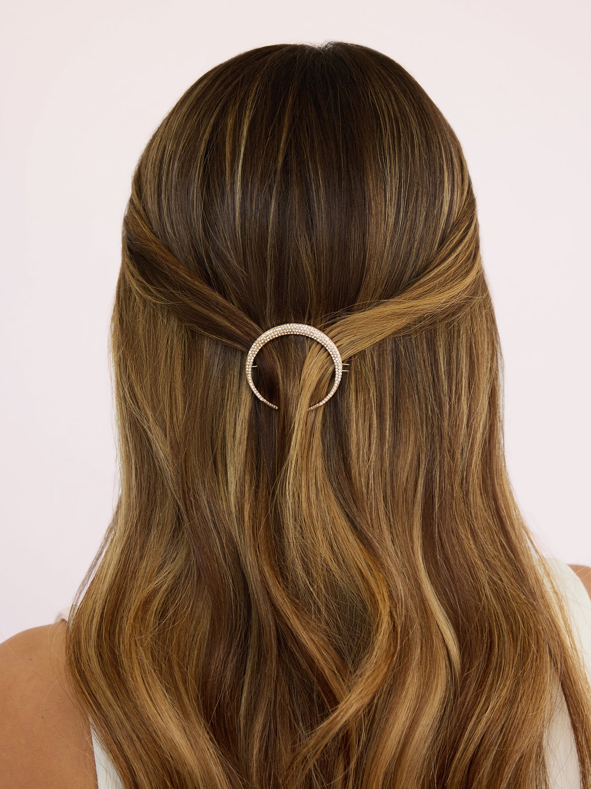 Crystal Crescent Barrette - Clear Crystal with Gold Tone | Ettika
