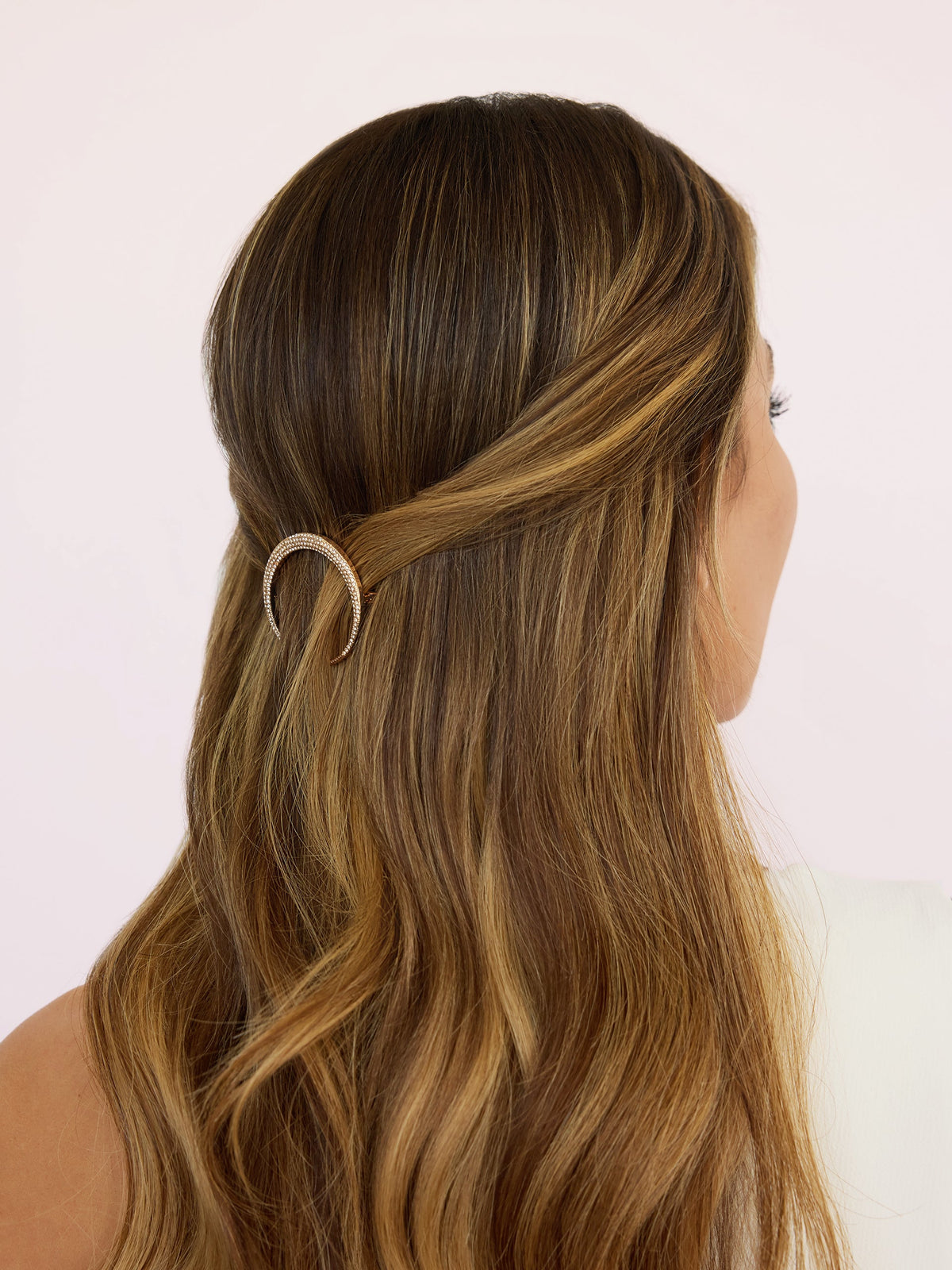 Crystal Crescent Barrette - Clear Crystal with Gold Tone | Ettika