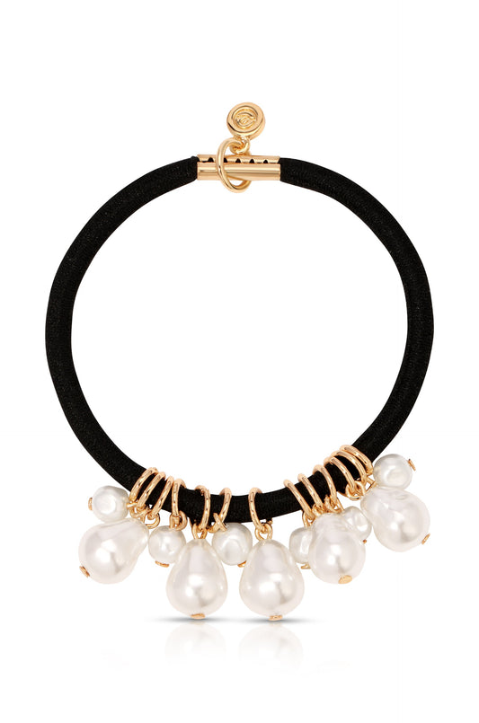Pearl Charms Hair Tie - Gold Tone with Black Elastic | Ettika