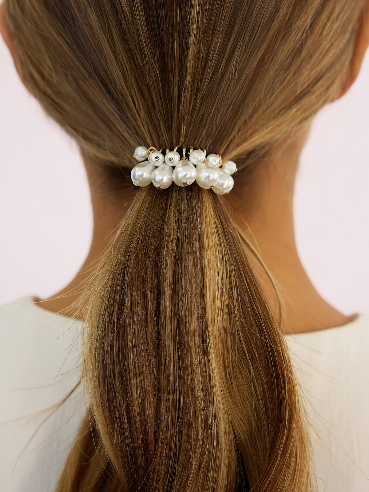 Pearl Charms Hair Tie - Gold Tone with Black Elastic | Ettika