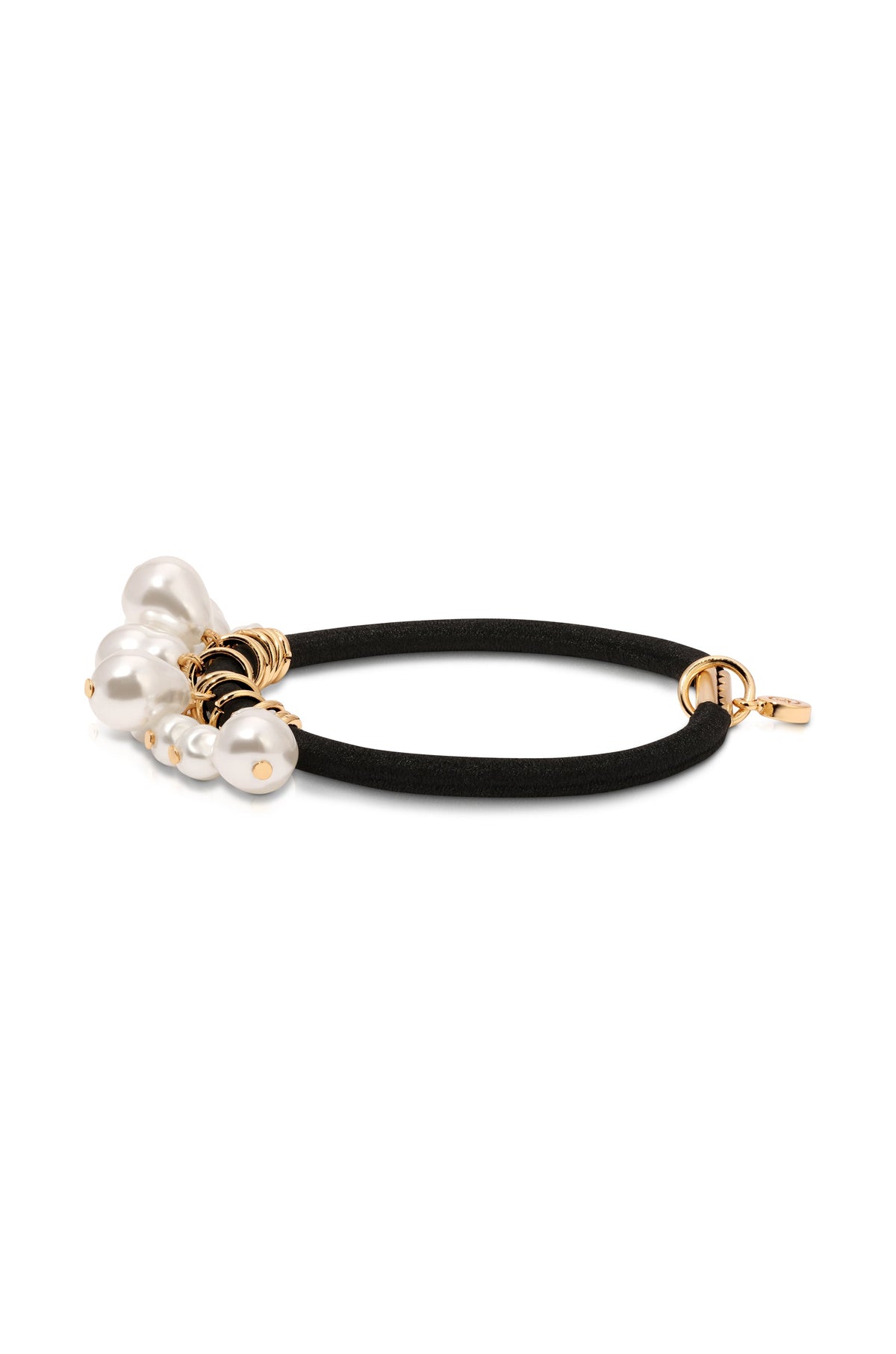 Pearl Charms Hair Tie - Gold Tone with Black Elastic | Ettika