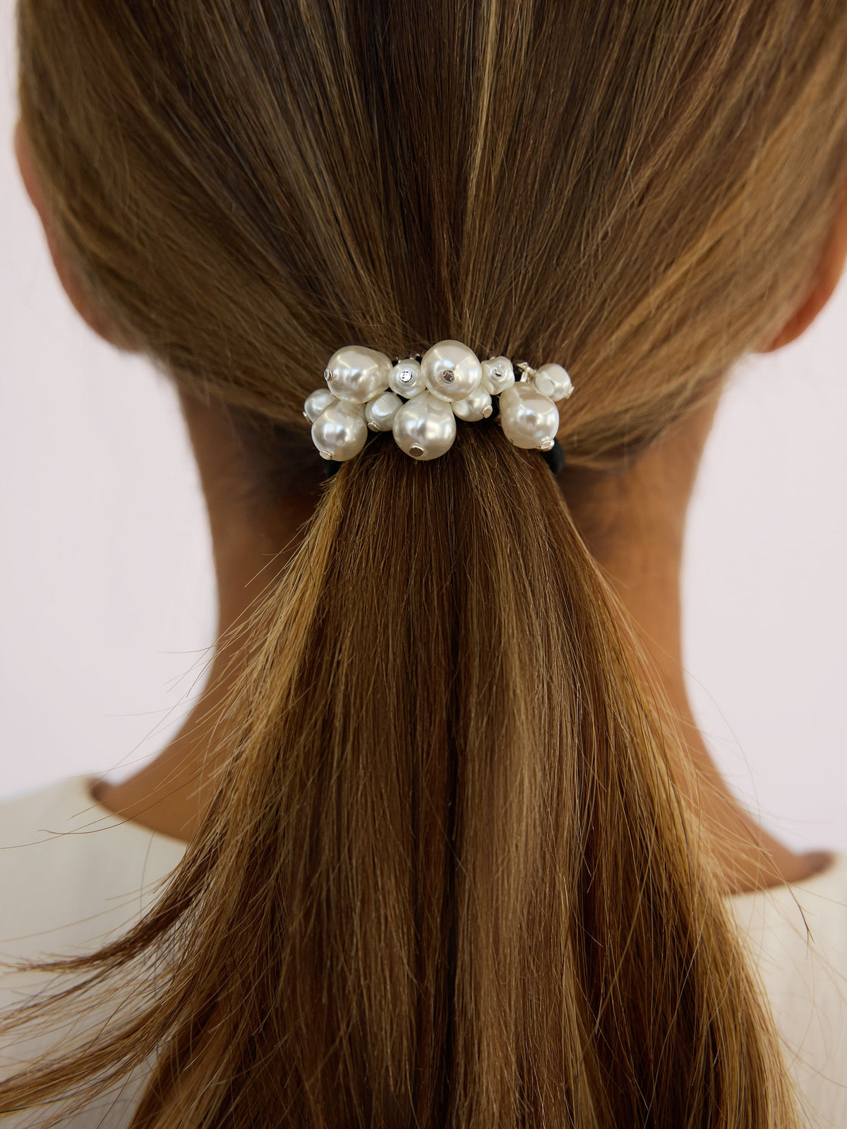 Pearl Charms Hair Tie - Gold Tone with Black Elastic | Ettika