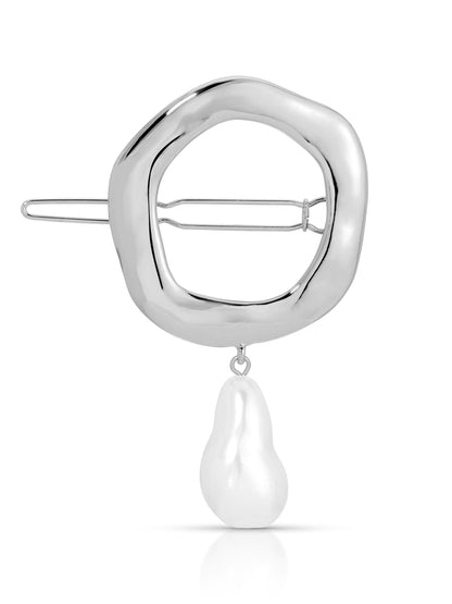 Open Circle Pearl Barrette - Pearl with Gold Tone | Ettika