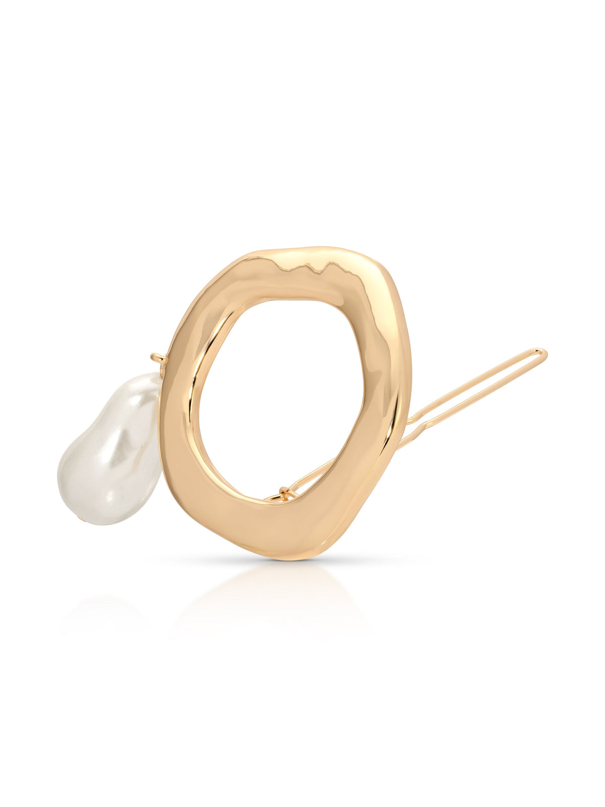 Open Circle Pearl Barrette - Pearl with Gold Tone | Ettika