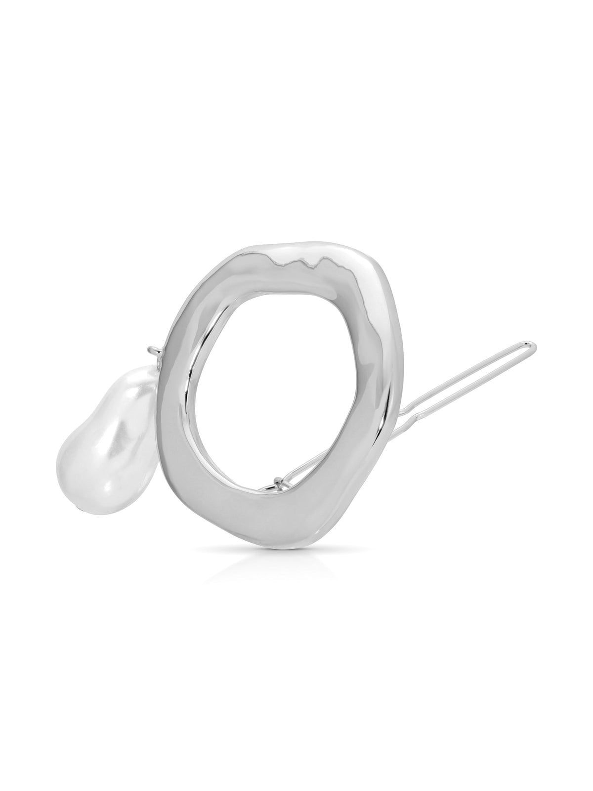Open Circle Pearl Barrette - Pearl with Gold Tone | Ettika