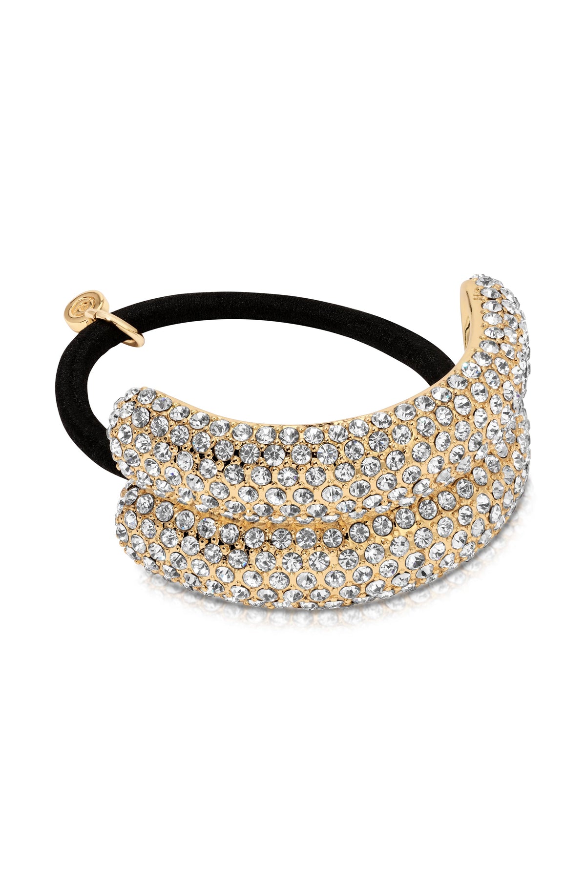 Crystal Sparkle Hair Tie - Gold Tone with Black Elastic | Ettika