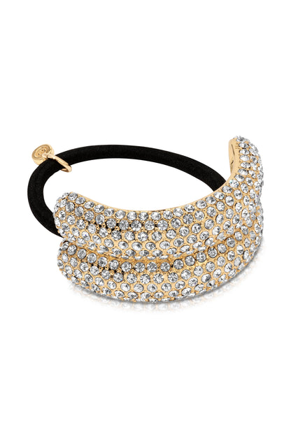 Crystal Sparkle Hair Tie - Gold Tone with Black Elastic | Ettika