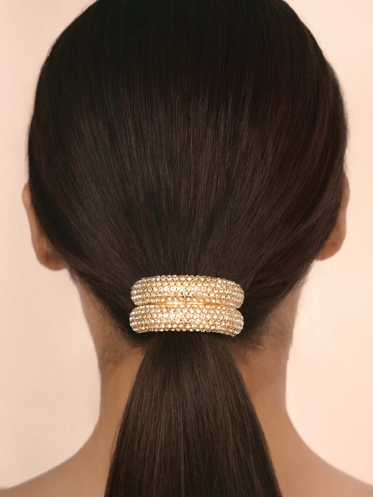 Crystal Sparkle Hair Tie - Gold Tone with Black Elastic | Ettika