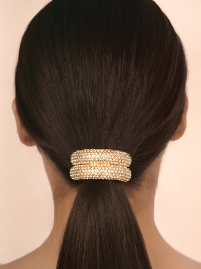 Crystal Sparkle Hair Tie - Gold Tone with Black Elastic | Ettika