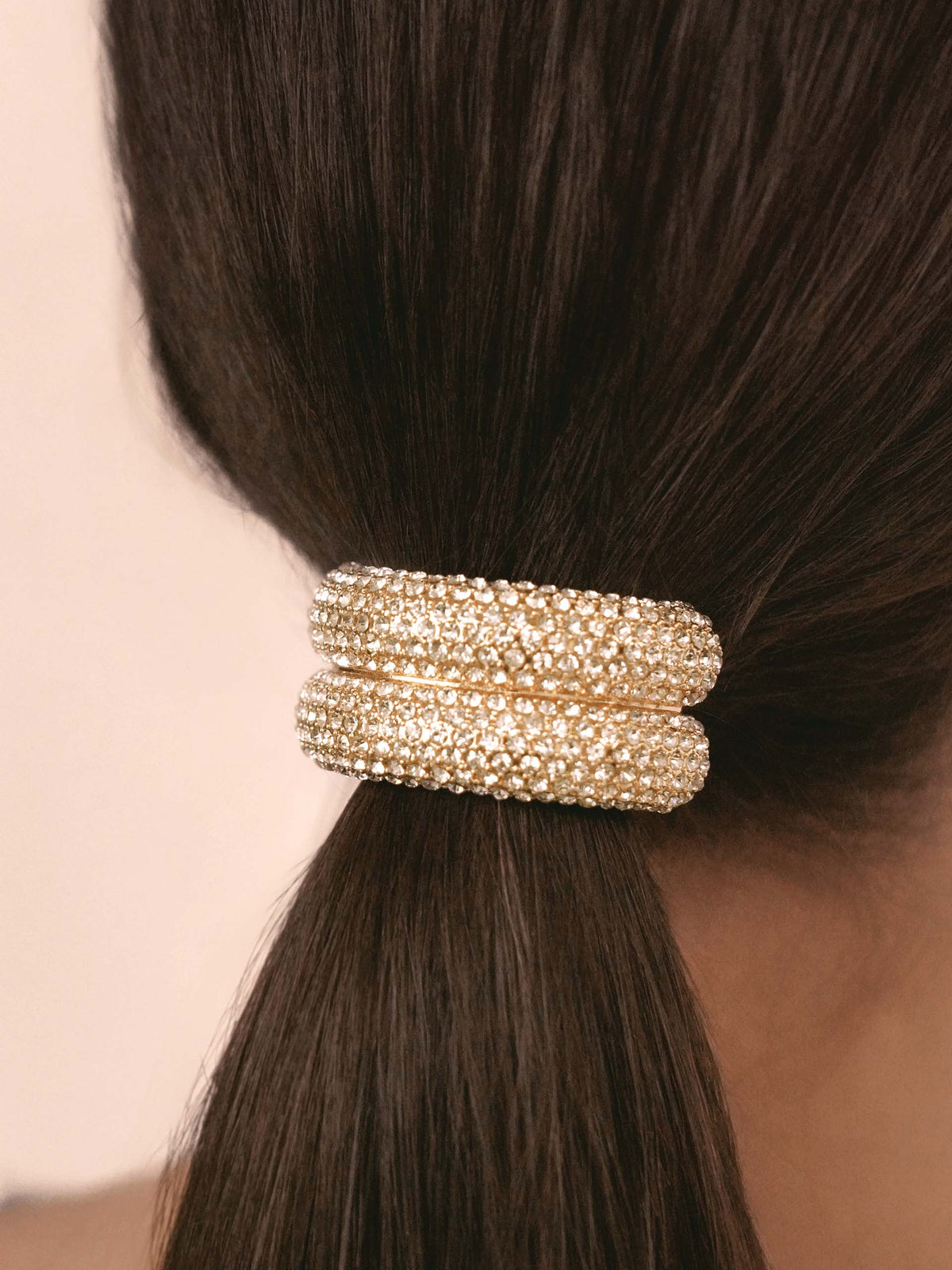 Crystal Sparkle Hair Tie - Gold Tone with Black Elastic | Ettika