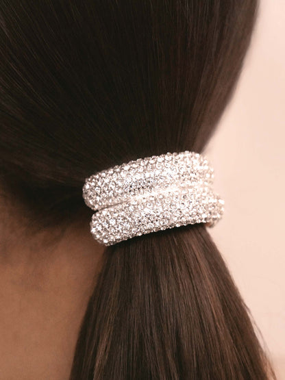 Crystal Sparkle Hair Tie - Gold Tone with Black Elastic | Ettika