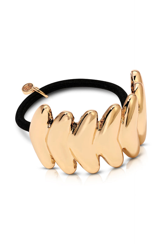 Moderna Hair Tie - Gold Tone with Black Elastic | Ettika