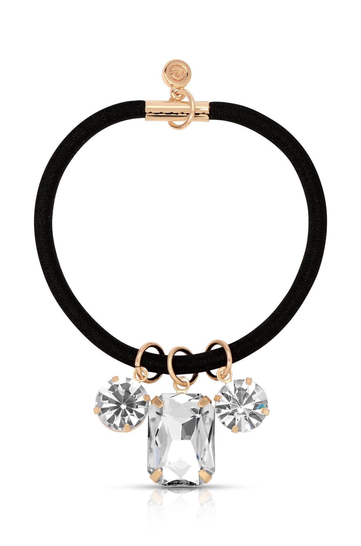 Crystal Dangle Hair Tie - Silver with Black Elastic | Ettika