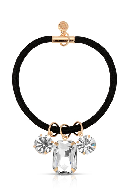Crystal Dangle Hair Tie - Silver with Black Elastic | Ettika