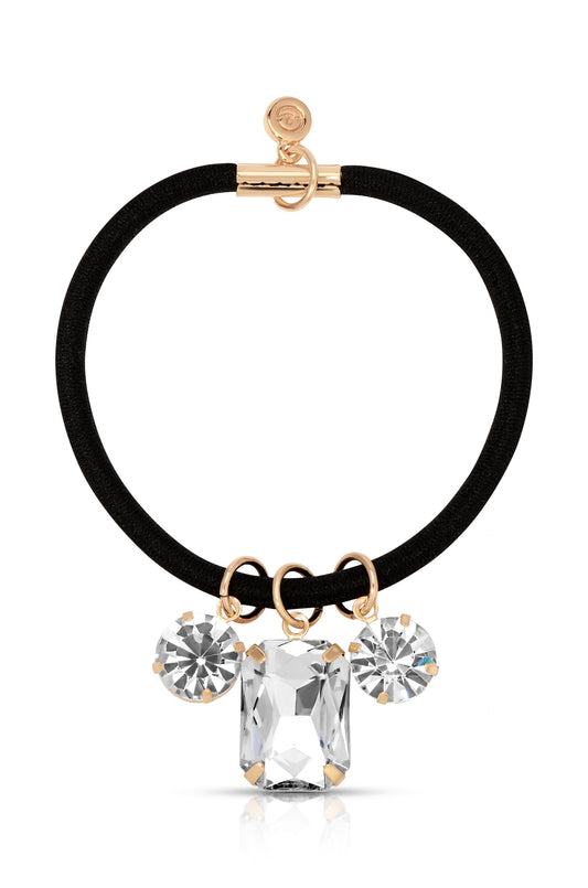 Crystal Dangle Hair Tie - Silver with Black Elastic | Ettika