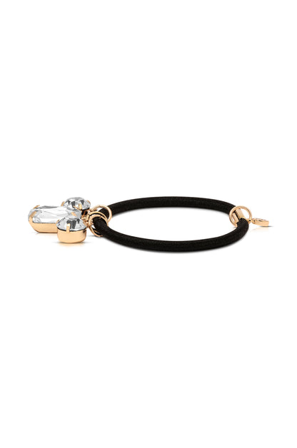 Crystal Dangle Hair Tie - Silver with Black Elastic | Ettika
