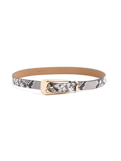 Grey Snake Signature Buckle Belt - Grey Snake Leather with Gold | Ettika