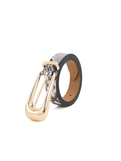 Grey Snake Signature Buckle Belt - Grey Snake Leather with Gold | Ettika