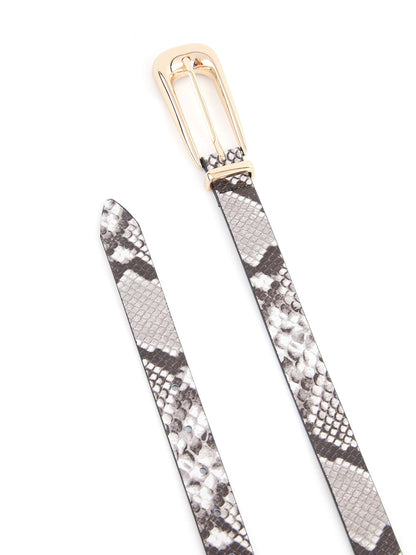Grey Snake Signature Buckle Belt - Grey Snake Leather with Gold | Ettika