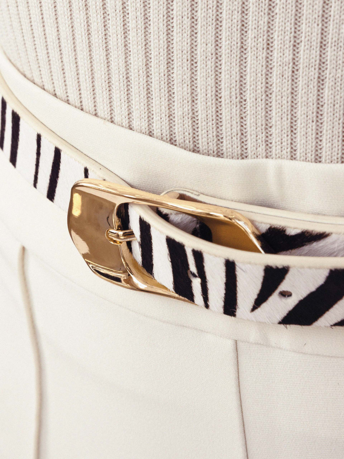 Zebra Print Molten Metal Belt - Zebra Print with Gold Hardware | Ettika