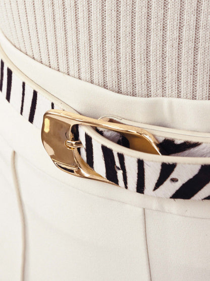 Zebra Print Molten Metal Belt - Zebra Print with Gold Hardware | Ettika