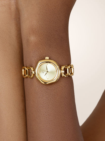 Open Circle Bracelet Watch in Gold - Brushed Gold Dial with Gold | Ettika