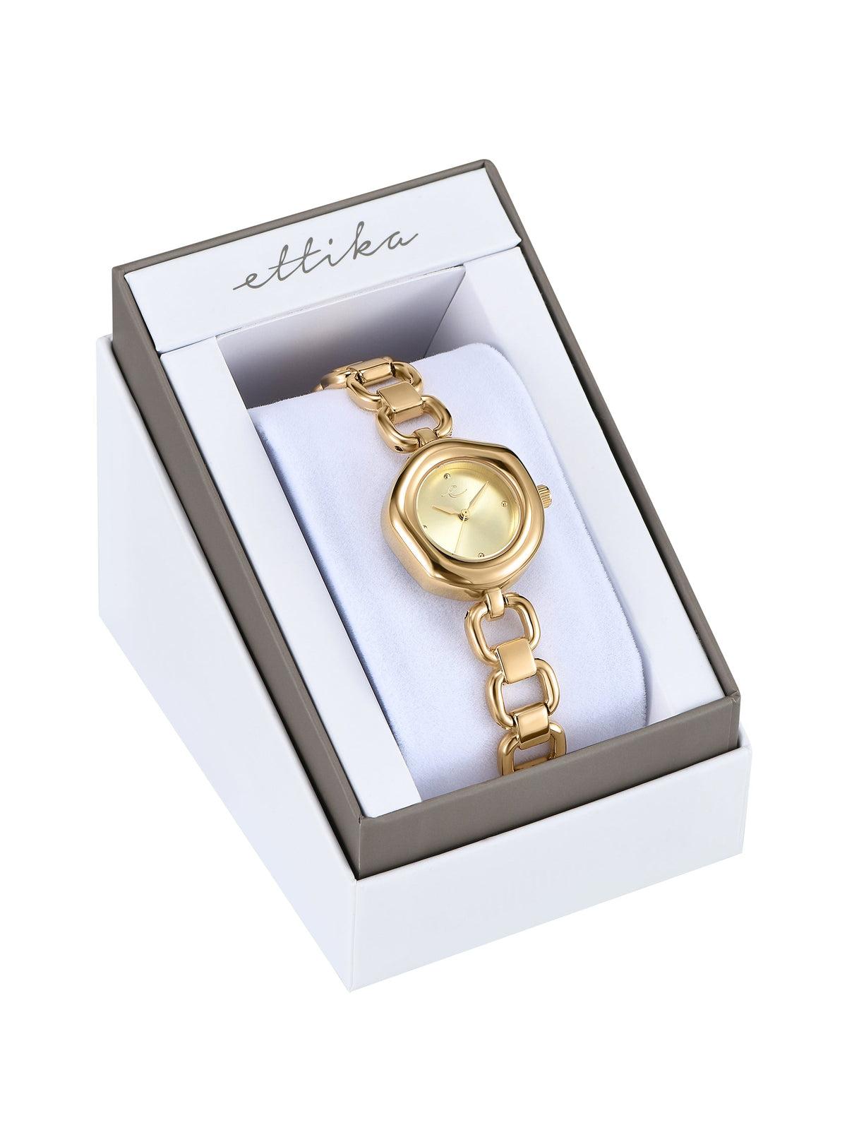 Open Circle Bracelet Watch in Gold - Brushed Gold Dial with Gold | Ettika