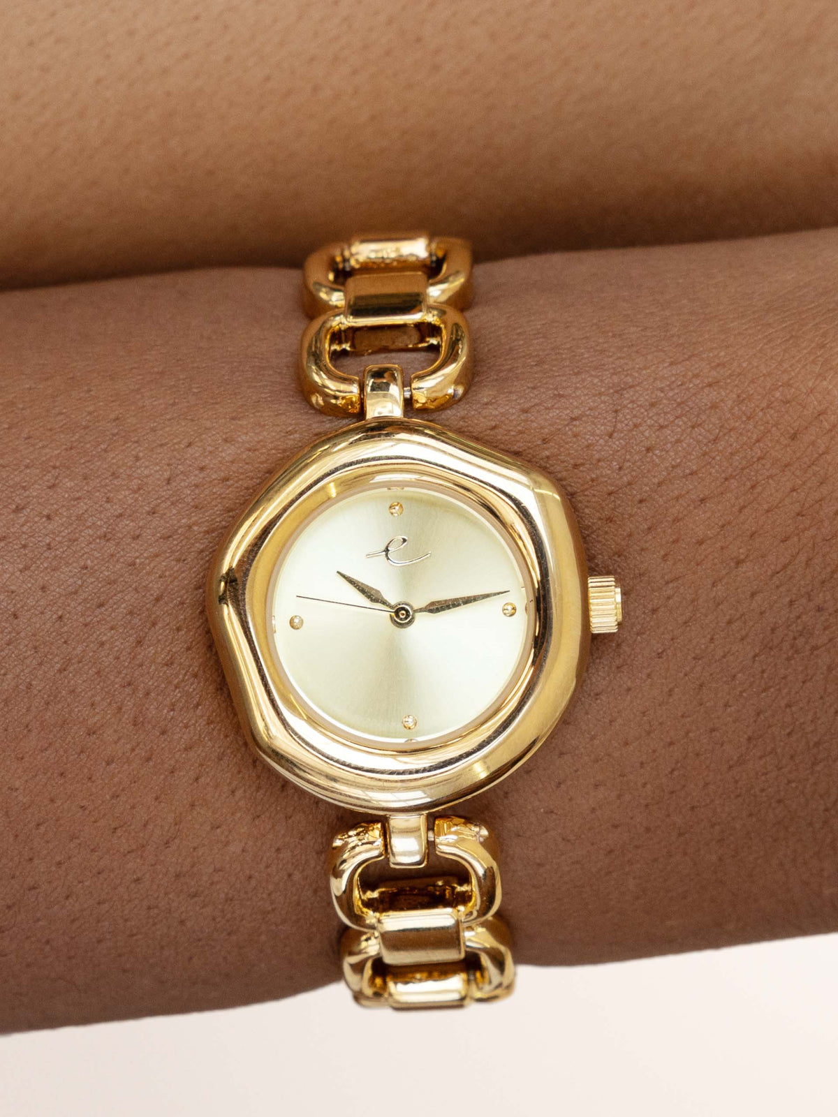 Open Circle Bracelet Watch in Gold - Brushed Gold Dial with Gold | Ettika