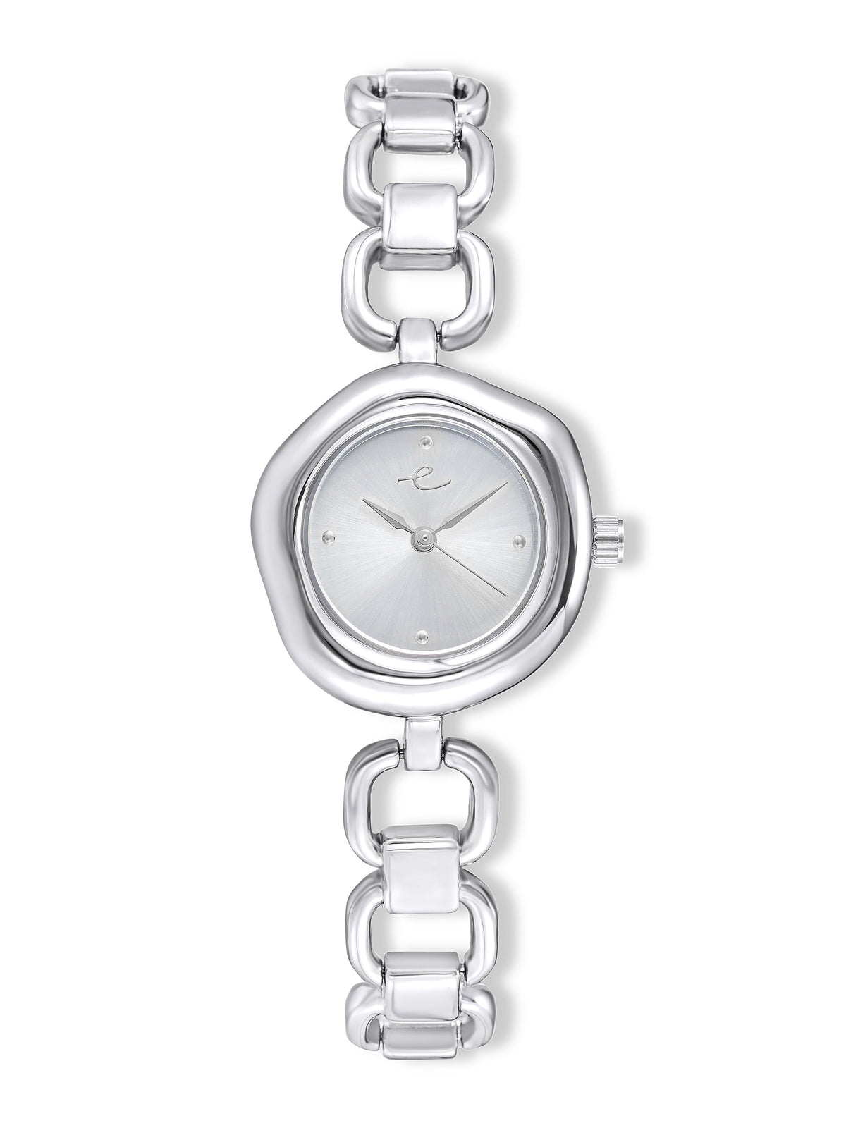 Open Circle Bracelet Watch in Silver - Brushed Silver Dial with Silver | Ettika