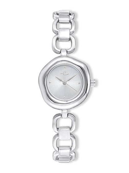 Open Circle Bracelet Watch in Silver - Brushed Silver Dial with Silver | Ettika