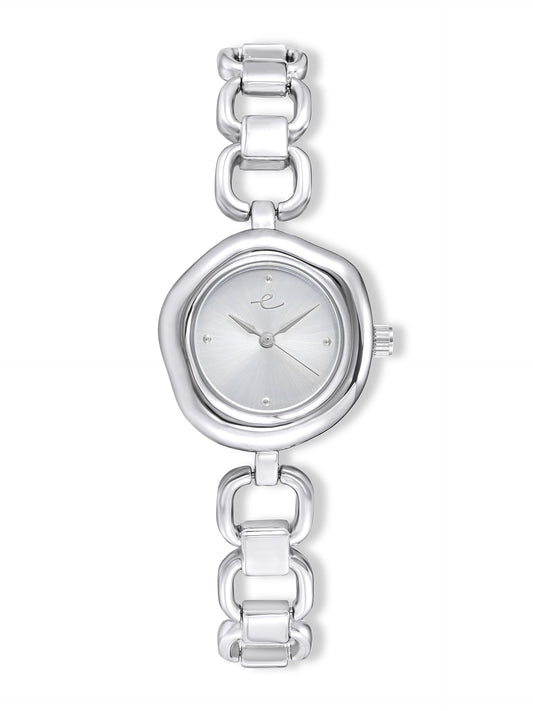 Open Circle Bracelet Watch in Silver - Brushed Silver Dial with Silver | Ettika