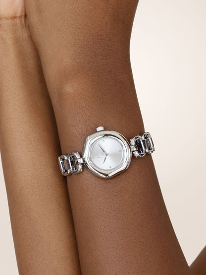 Open Circle Bracelet Watch in Silver - Brushed Silver Dial with Silver | Ettika