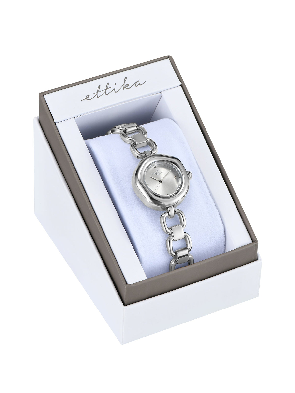 Open Circle Bracelet Watch in Silver - Brushed Silver Dial with Silver | Ettika