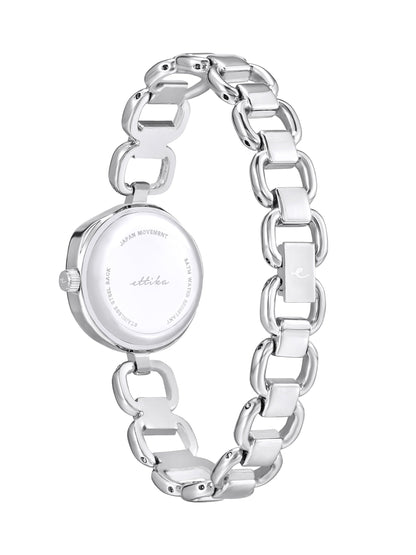 Open Circle Bracelet Watch in Silver - Brushed Silver Dial with Silver | Ettika