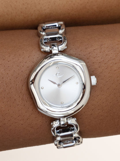 Open Circle Bracelet Watch in Silver - Brushed Silver Dial with Silver | Ettika