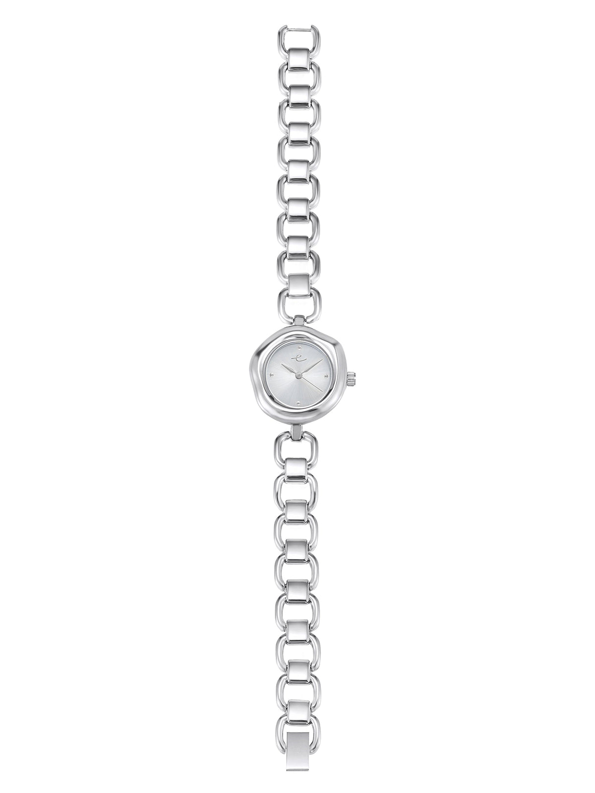 Open Circle Bracelet Watch in Silver - Brushed Silver Dial with Silver | Ettika