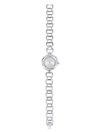 Open Circle Bracelet Watch in Silver - Brushed Silver Dial with Silver | Ettika