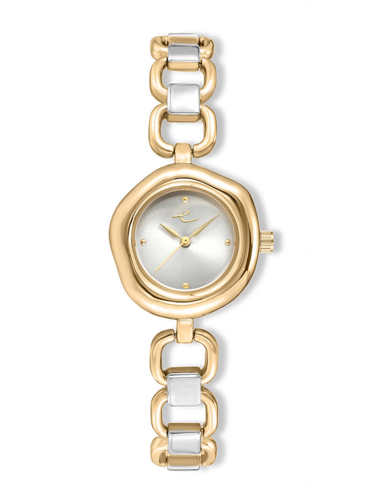 Open Circle Bracelet Watch in Mixed Metal - Brushed Silver Dial with Mixed Metal | Ettika