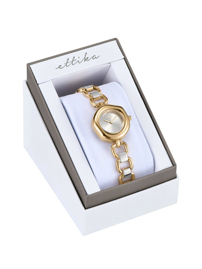 Open Circle Bracelet Watch in Mixed Metal - Brushed Silver Dial with Mixed Metal | Ettika