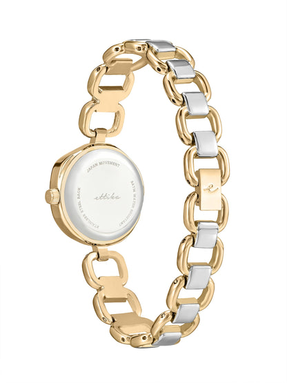 Open Circle Bracelet Watch in Mixed Metal - Brushed Silver Dial with Mixed Metal | Ettika