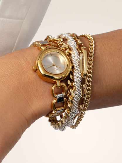 Open Circle Bracelet Watch in Mixed Metal - Brushed Silver Dial with Mixed Metal | Ettika