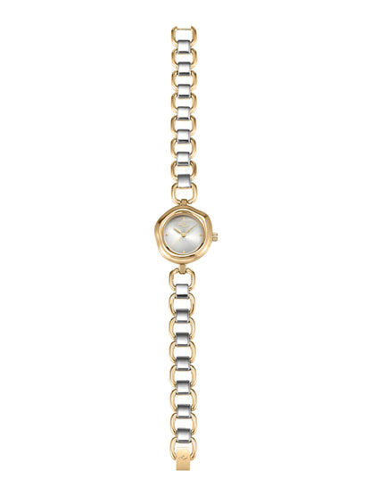 Open Circle Bracelet Watch in Mixed Metal - Brushed Silver Dial with Mixed Metal | Ettika