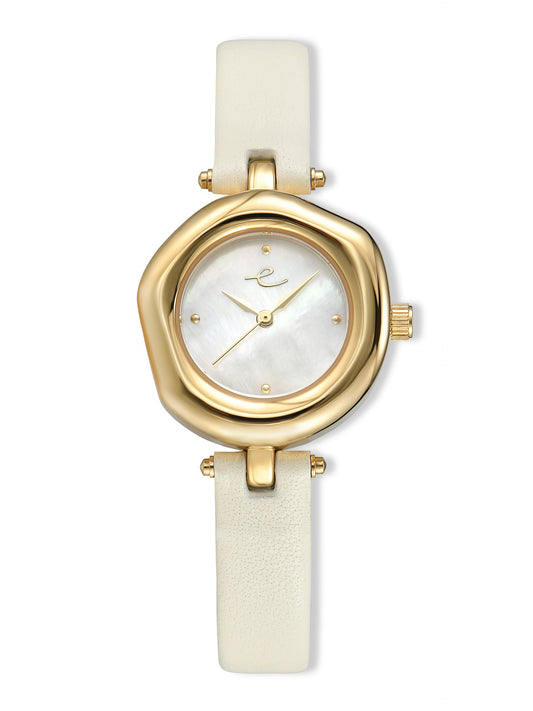 Open Circle Leather Watch in Vanilla - Mother of Pearl Dial with Vanilla Leather and Gold | Ettika
