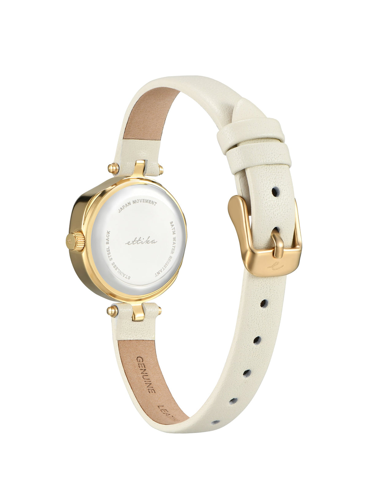 Open Circle Leather Watch in Vanilla - Mother of Pearl Dial with Vanilla Leather and Gold | Ettika